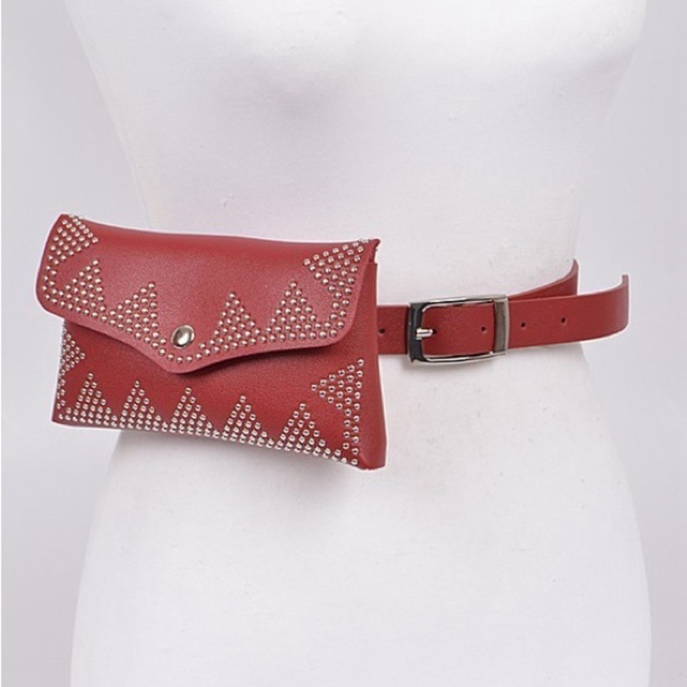 Burgundy Rhinestone Studded Belt Bag Fanny Pack